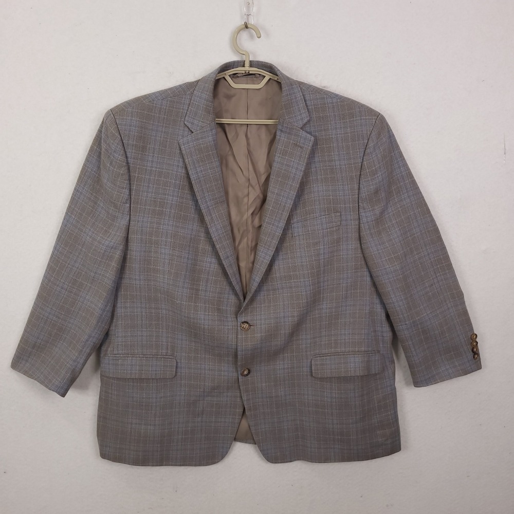 Lauren Ralph Lauren Blazer Mens 50R Tan Blue Plaid Silk Wool Sport Coat Jacket